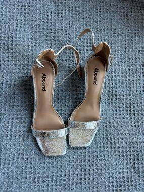 Abound Silver Textured Ankle-Strap Heeled Sandals